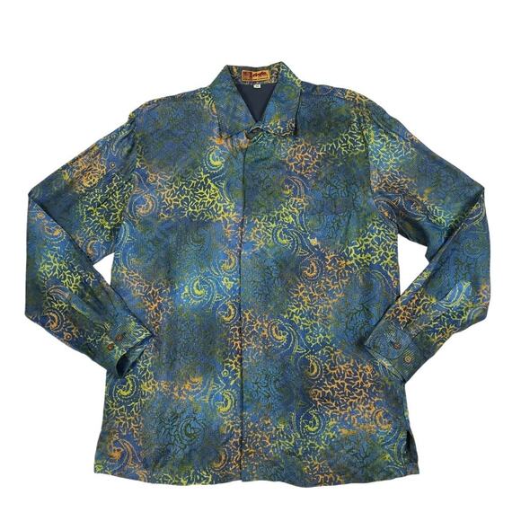 ART BATIK Button Up Blouse Women M Blue VTG Retro Unique Handmade Romantic Y2K - Picture 2 of 10